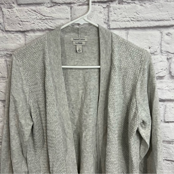 LL Bean womens large 100% Supima Cotton Open Front Cardigan waffle knit - Picture 2 of 6